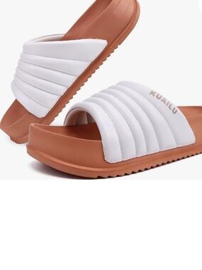 KuaiLu Womens Sandals with Arch Support Orthopedic Slides, White, size 9, NEW